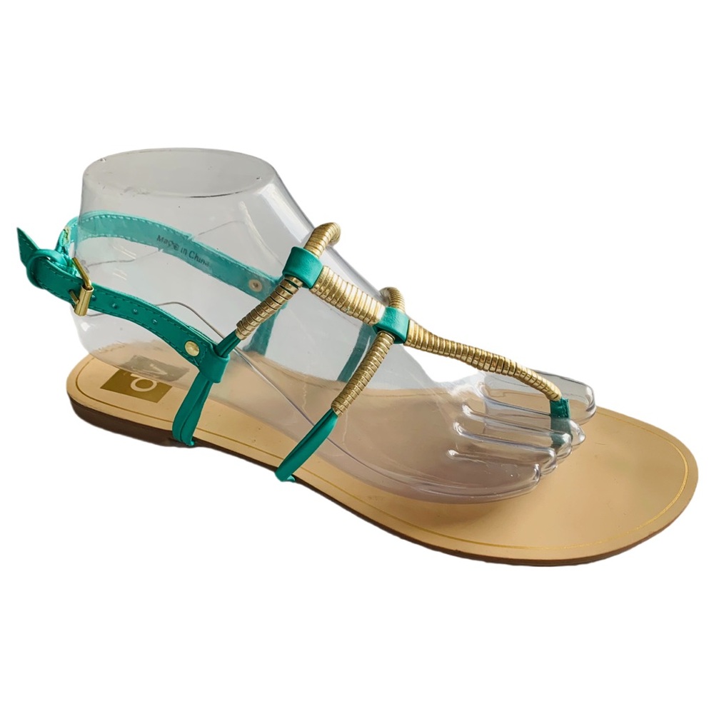 DV by Dolce Vita Turquoise and Gold Flat Sandals Size 10 Summer Beachy